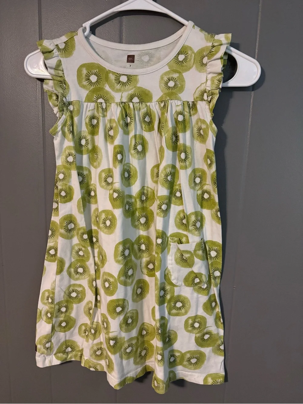 Tea Collection Green and White Kiwi Print Kids Dress